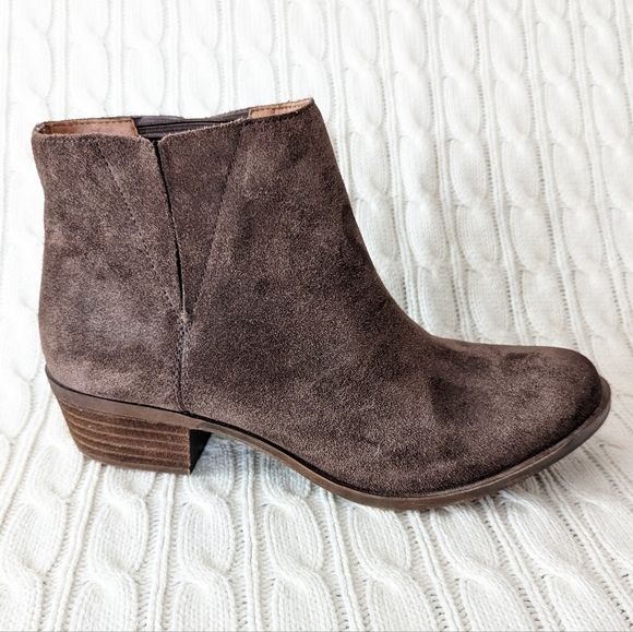 Lucky‎ Brand Benissa Leather Ankle Boots 7.5 Brown Suede Classic Bootie - Picture 2 of 13